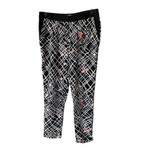 Etro Silk Pants Trousers Geometric Black White Orange Business Casual Size EU 40